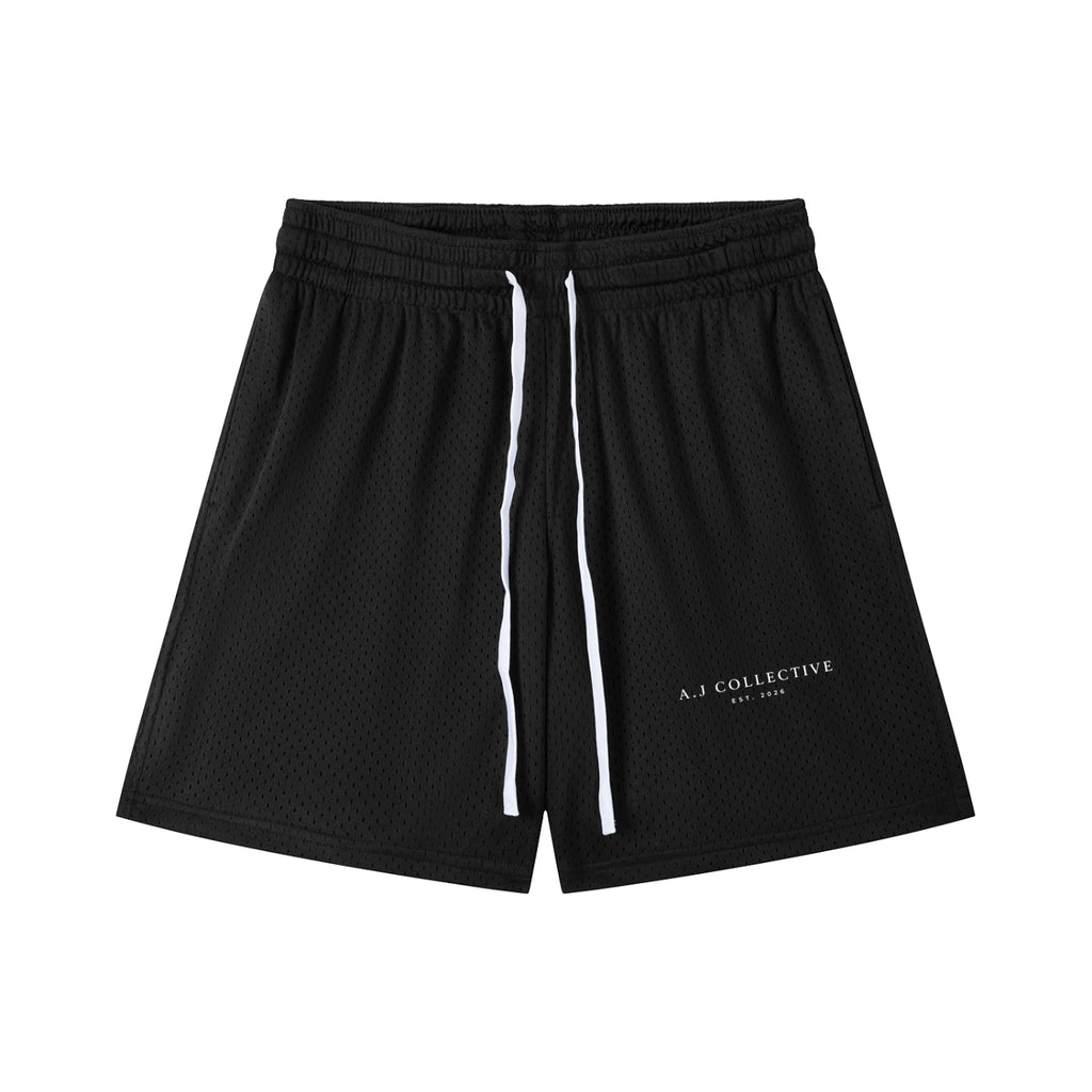 A.J Collective Mesh Drawstring Shorts (White Font)