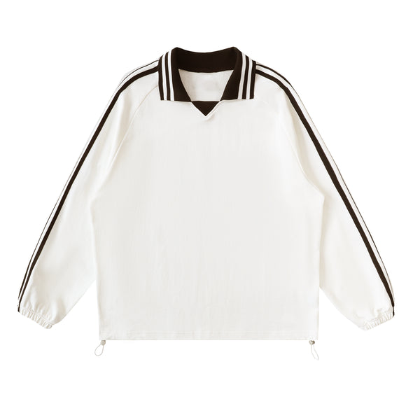 A.J Collective Contrast Striped Lapel Collar Sweatshirt
