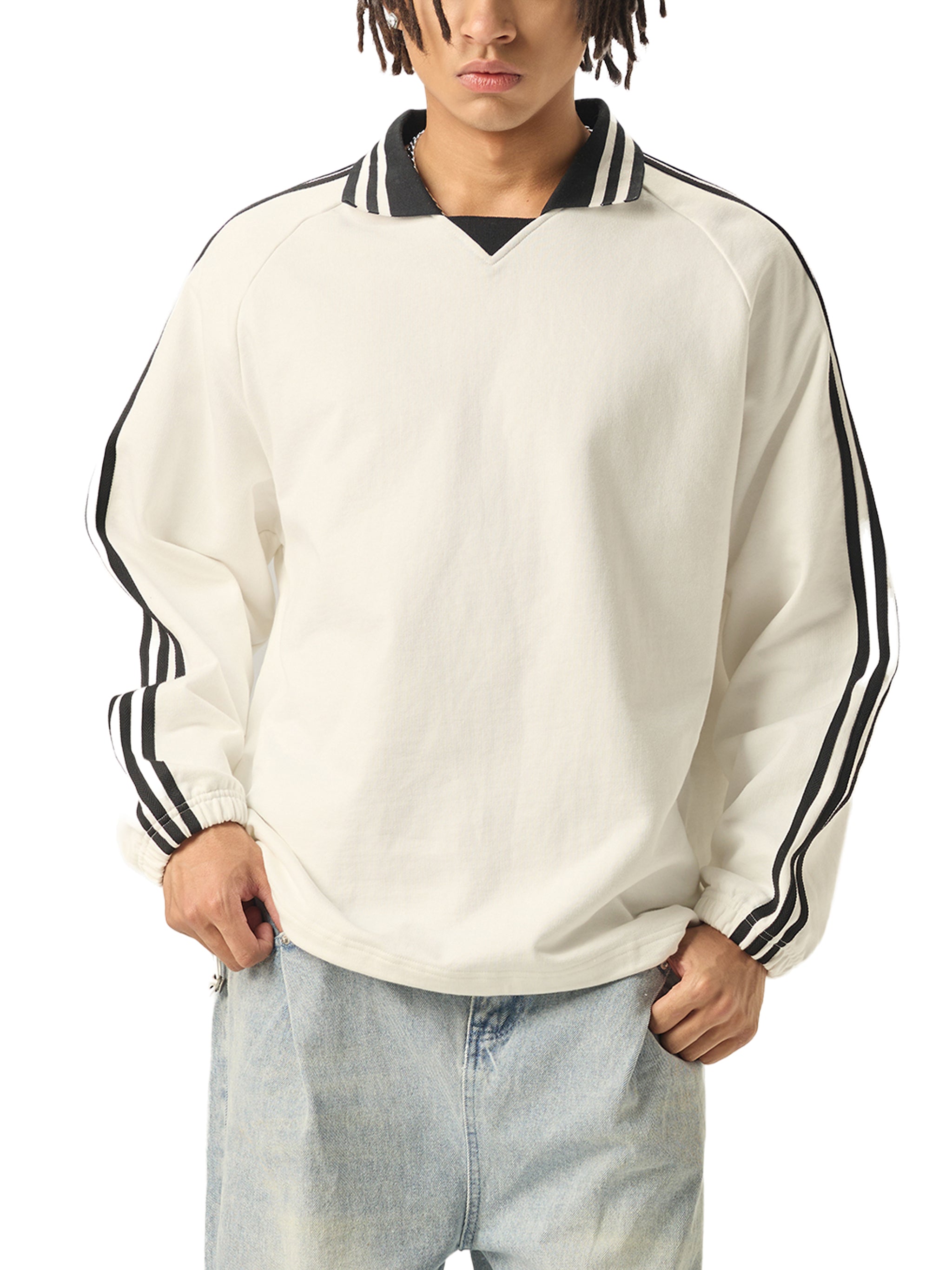 A.J Collective Contrast Striped Lapel Collar Sweatshirt