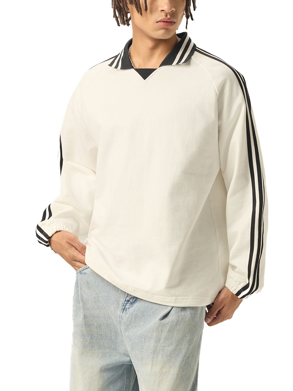 A.J Collective Contrast Striped Lapel Collar Sweatshirt